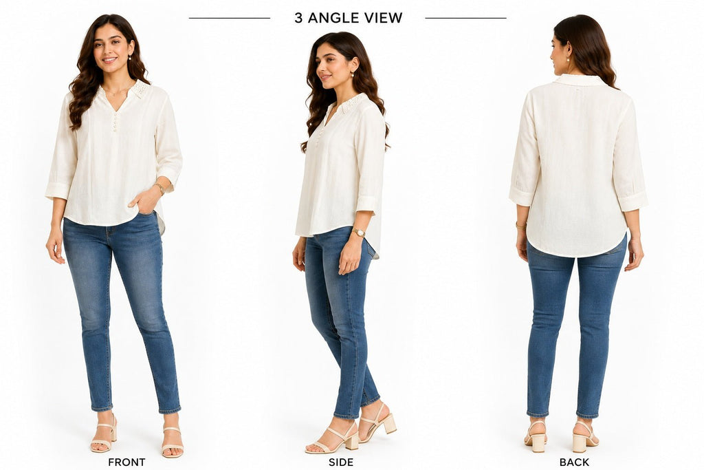 Women’s Cream White Collar Top - ANS Billion