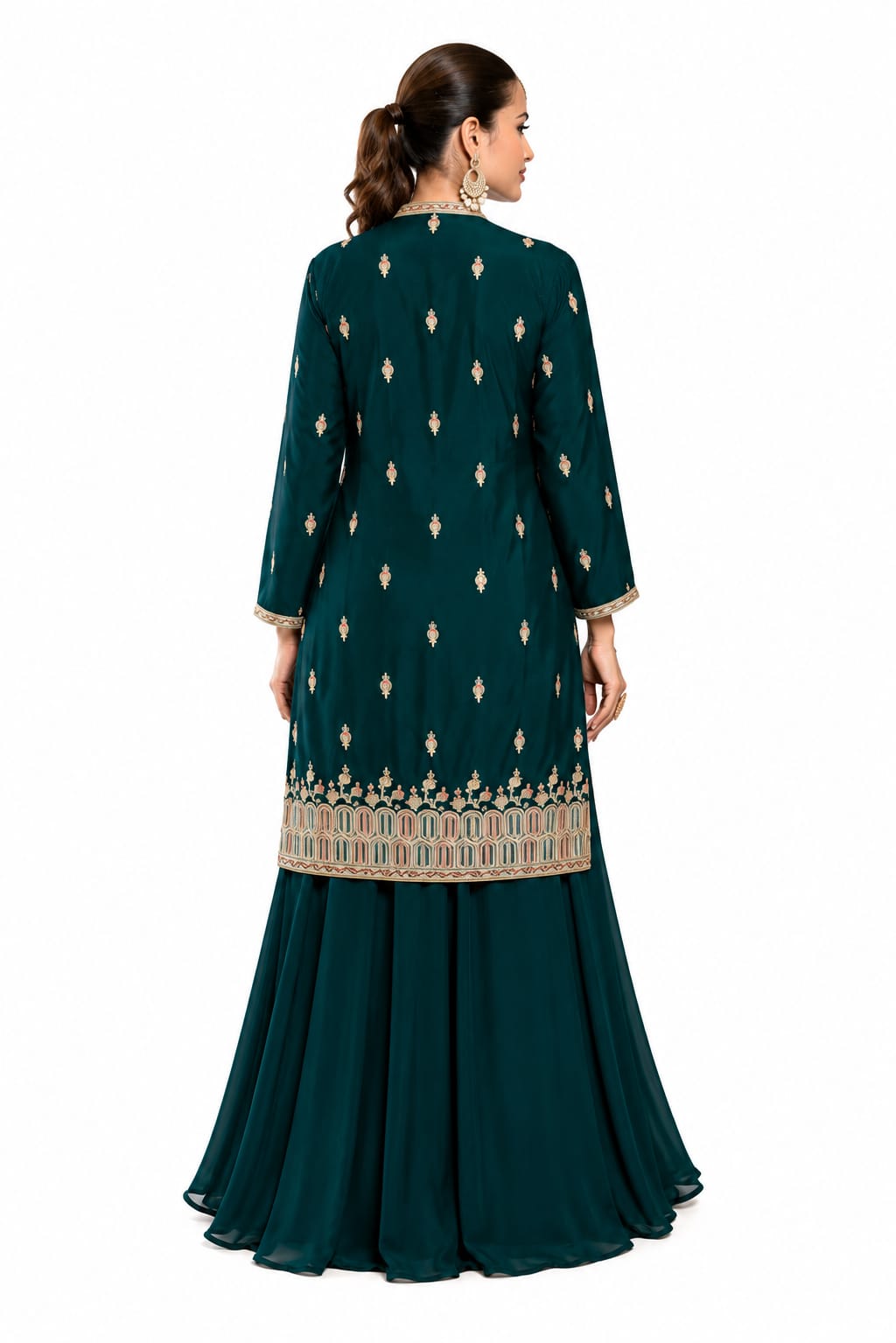 Women's Embroidered 3-Piece Ethnic Co-Ord Set with Jacket, Crop Top &amp; Palazzo - ANS Billons