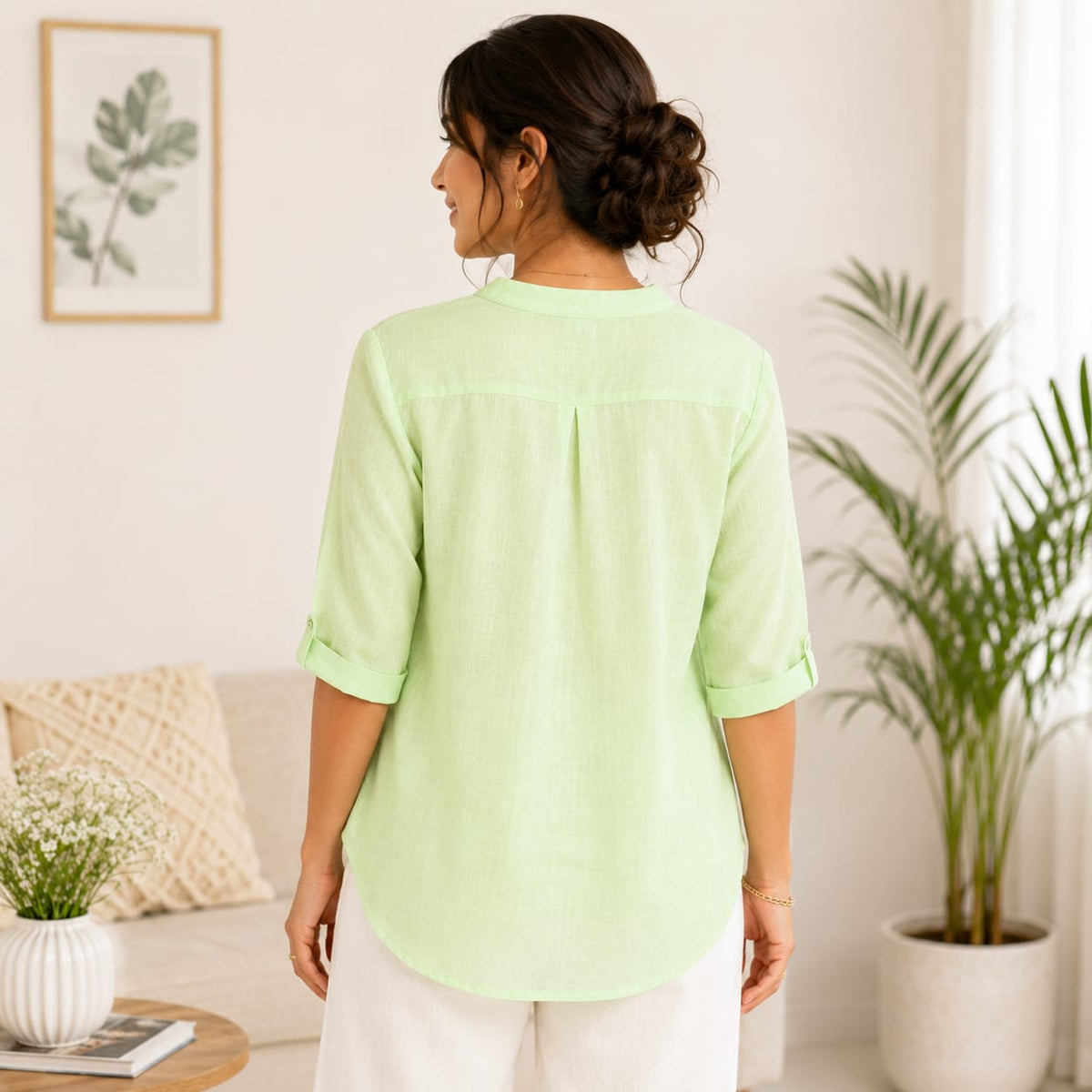 Women’s Light Green Floral Embroidered V-Neck Top - ANS Billion