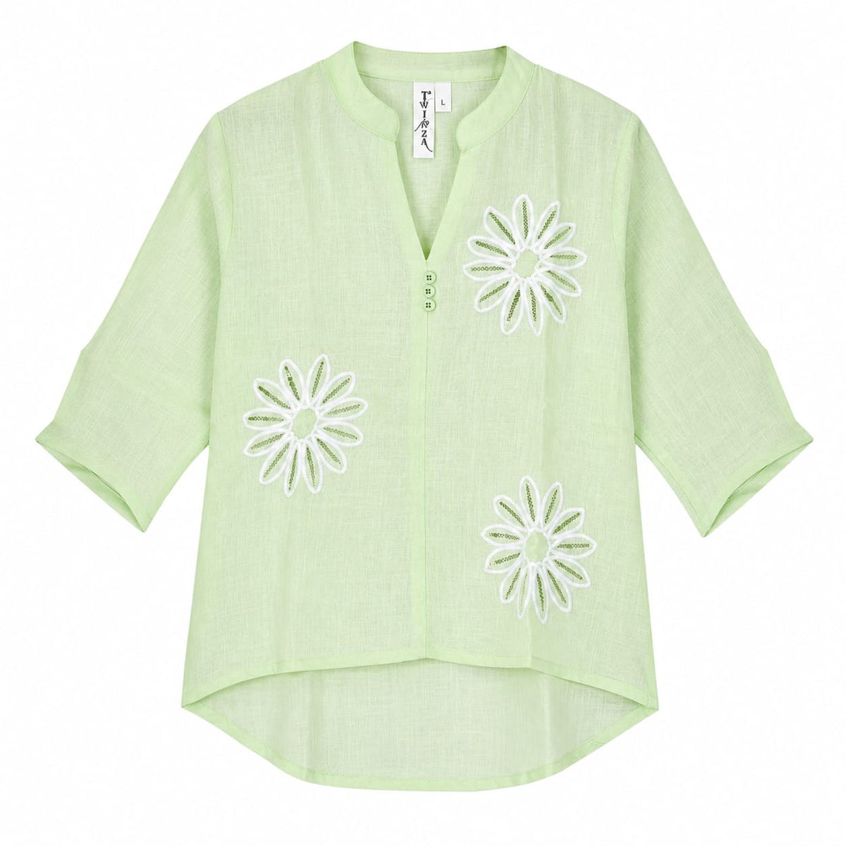 Women’s Light Green Floral Embroidered V-Neck Top - ANS Billion