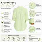 Women’s Light Green Floral Embroidered V-Neck Top - ANS Billion