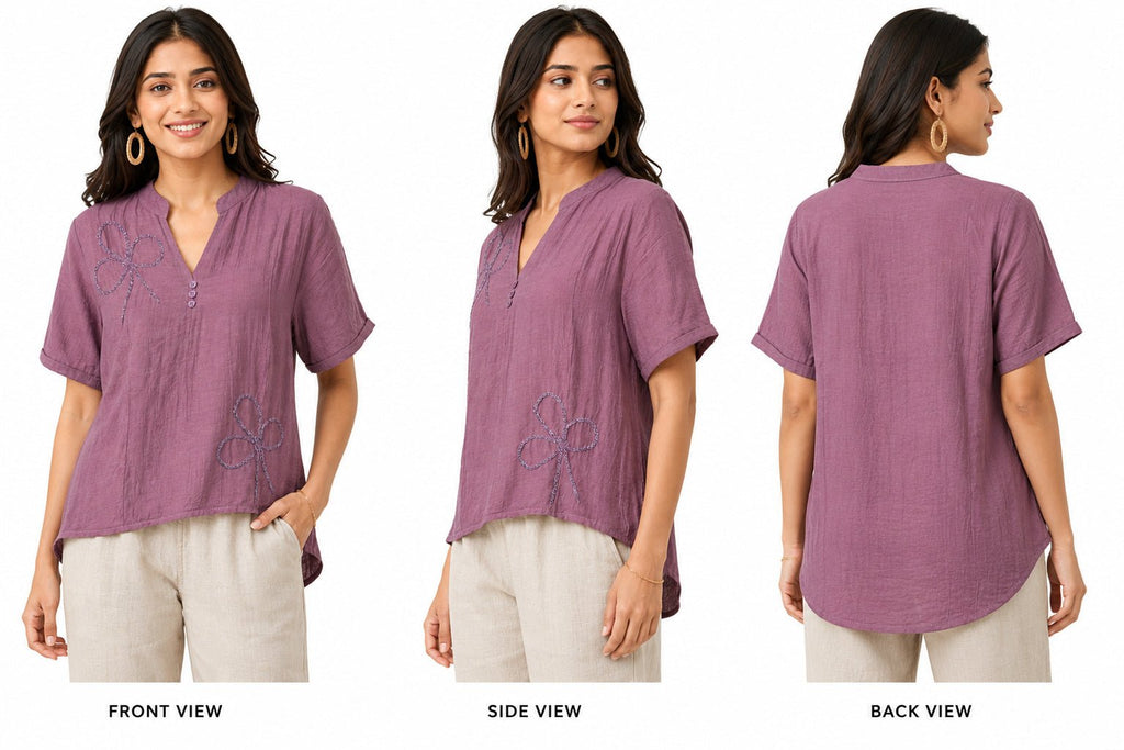 Women’s Mauve Purple Embroidered High-Low Top - ANS Billion