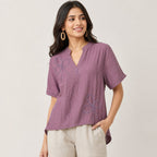 Women’s Mauve Purple Embroidered High-Low Top - ANS Billion