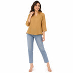 Women’s Mustard Brown Lace Collar Top - ANS Billion
