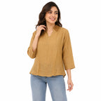Women’s Mustard Brown Lace Collar Top - ANS Billion