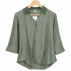 Women’s Olive Green Textured Shirt with Embellished Collar - ANS Billion