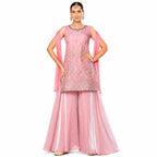 Women's Pink Embroidered Kurta Palazzo Set with Dupatta | Festive &amp; Party Wear Ethnic Suit - ANS Billion