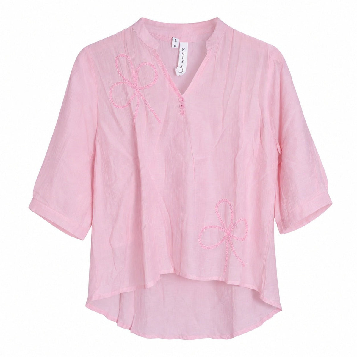 Women’s Pink Embroidered V-Neck Top - ANS Billion