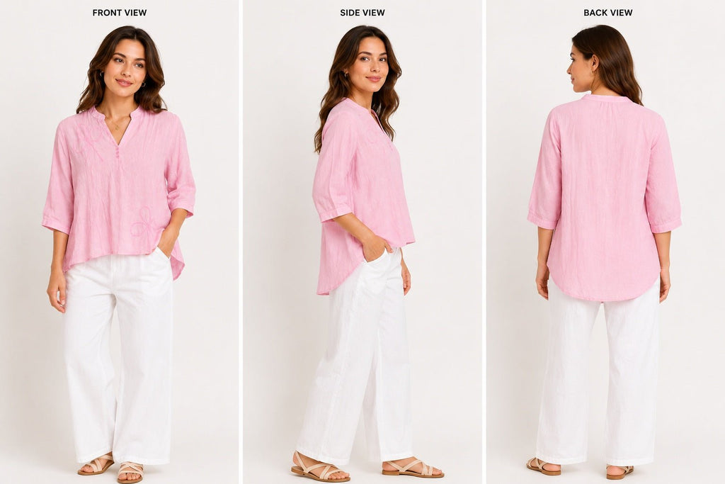 Women’s Pink Embroidered V-Neck Top - ANS Billion
