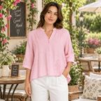 Women’s Pink Embroidered V-Neck Top - ANS Billion