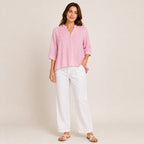 Women’s Pink Embroidered V-Neck Top - ANS Billion