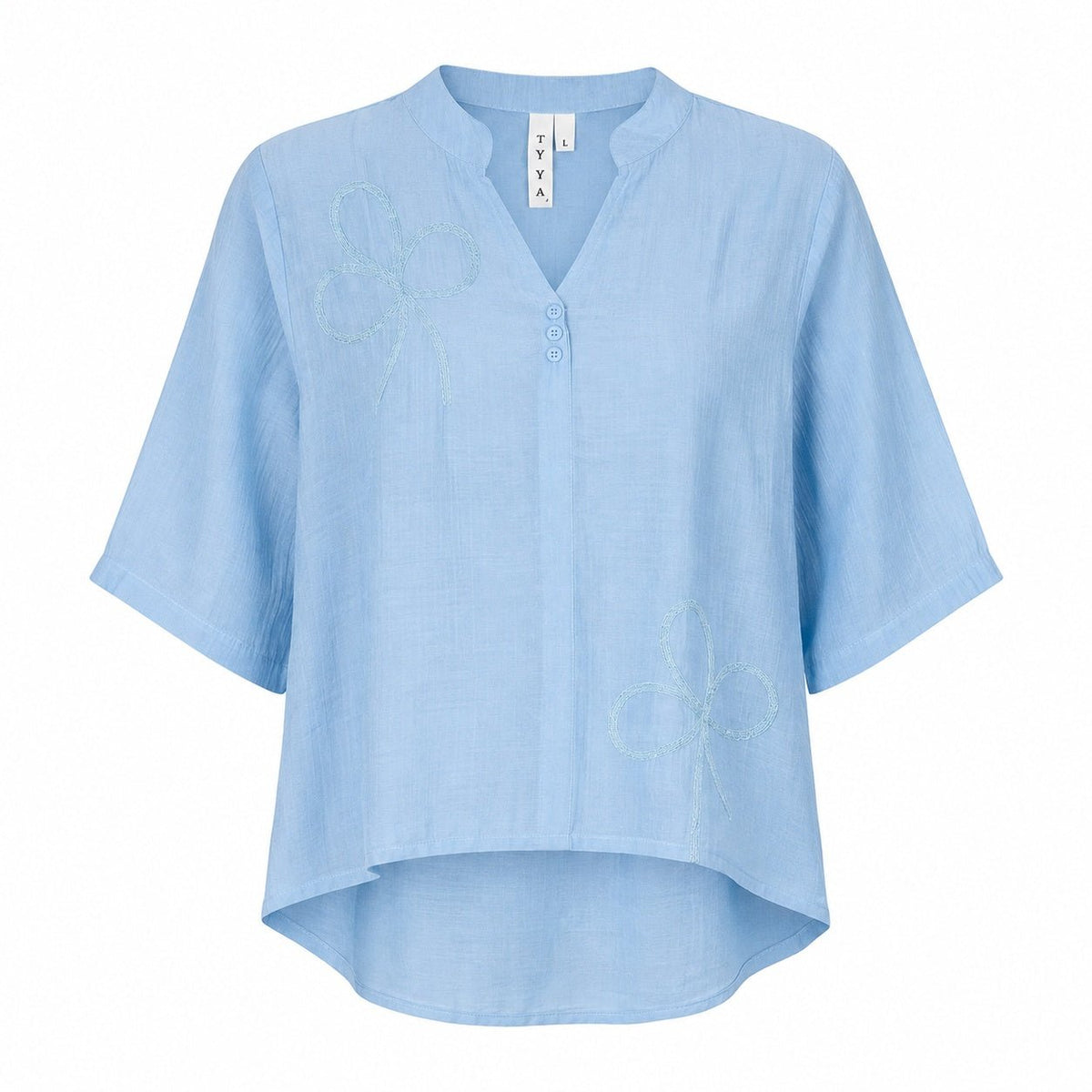 Women’s Sky Blue Embroidered High-Low Top - ANS Billion