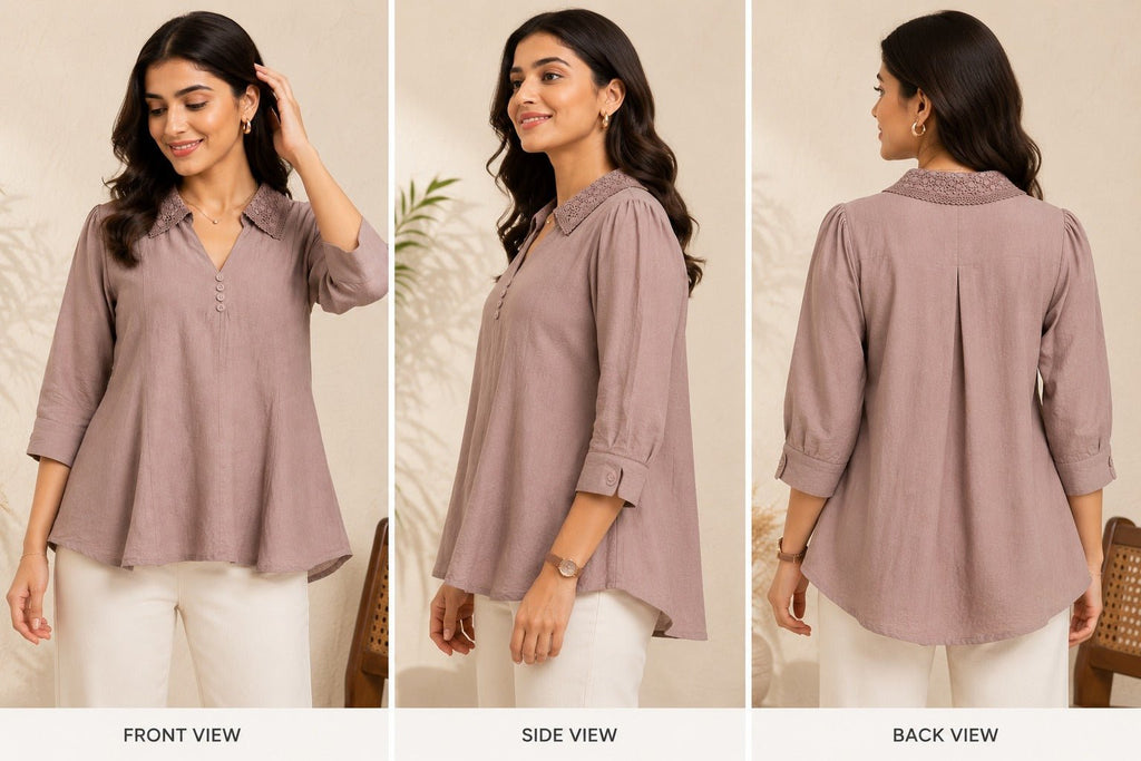 Women’s Taupe Brown Collared Tunic Top - ANS Billion
