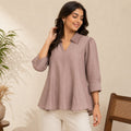 Women’s Taupe Brown Collared Tunic Top - ANS Billion