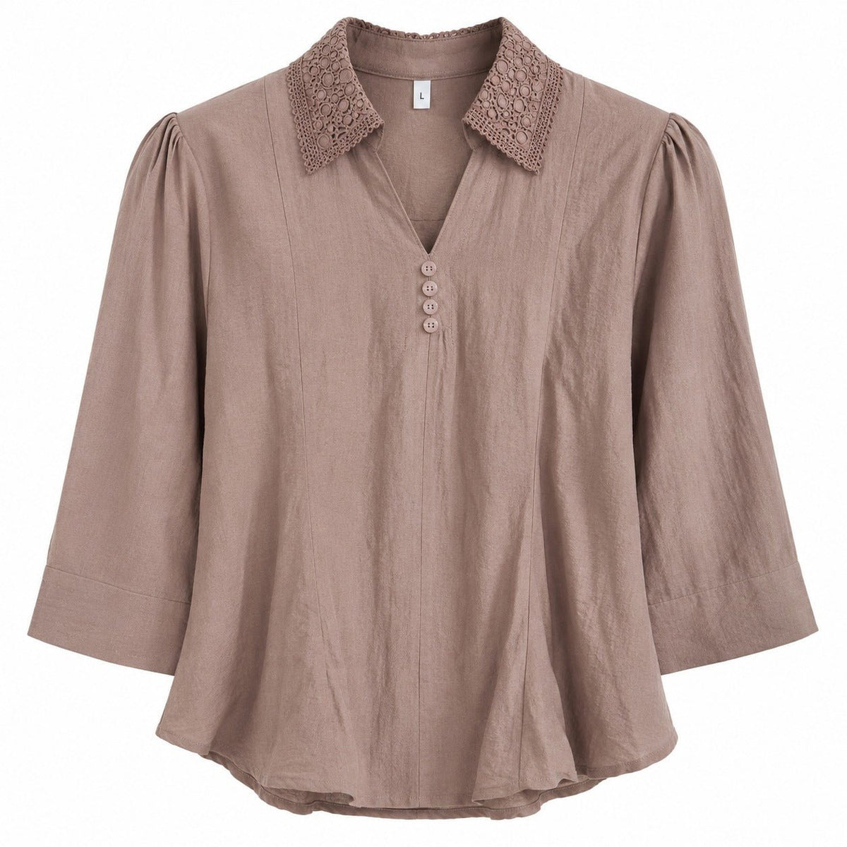 Women’s Taupe Brown Collared Tunic Top - ANS Billion